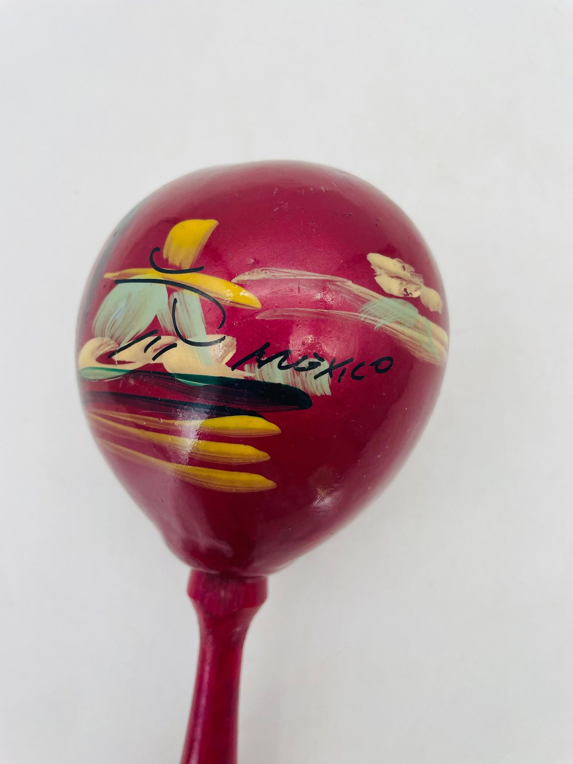 Vintage Handcrafted and Painted Wooden Maraca from Mexico/Maraca Shaker, foto 4 de 5