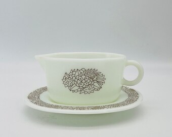 Woodland Brown Floral Gravy Boat and Underplate/Mid Century Corning, USA