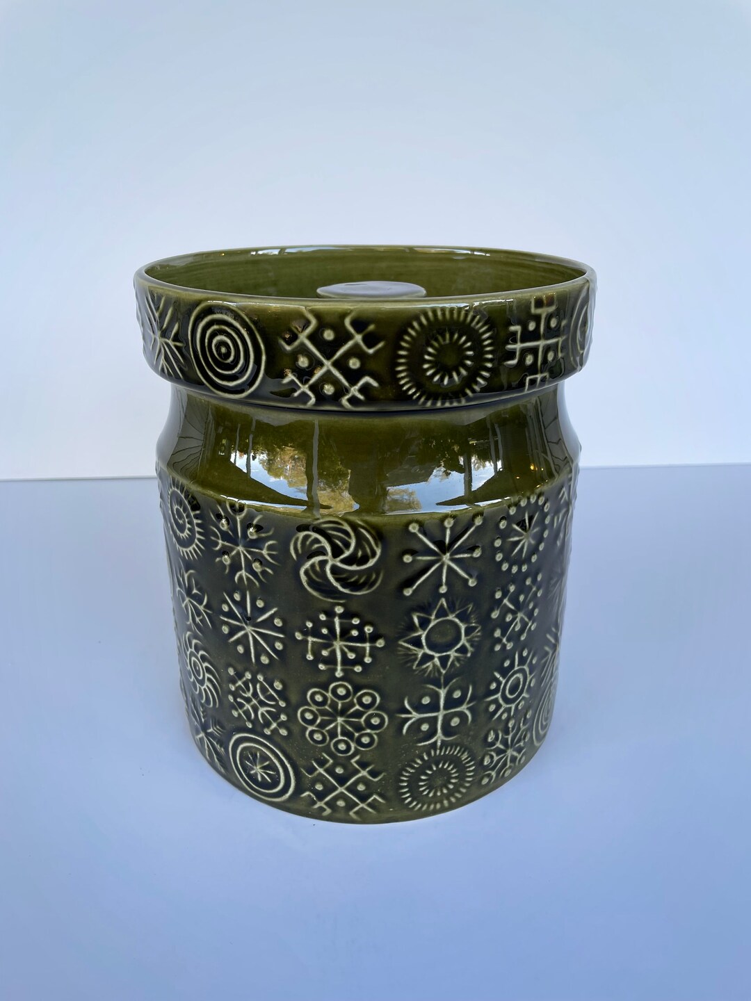 Portmeirion Totem Stoke Olive Green Canister/mid Century Susan Williams Ellis Canister/made in