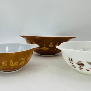 Pyrex Early American Cinderella Nesting Mixing Bowls, #442, #443, #444