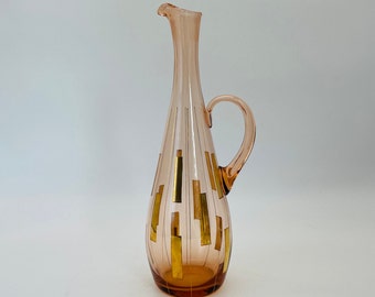 MCM Pink & Gold Geometric Glass Wine Decanter/Retro Bar Ware