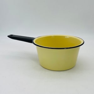 Vintage Yellow with Black Trim Enamel Saucepan
