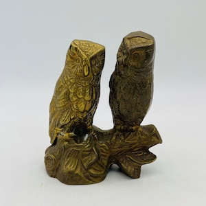 Massive Messing Eulen auf Ast Figur