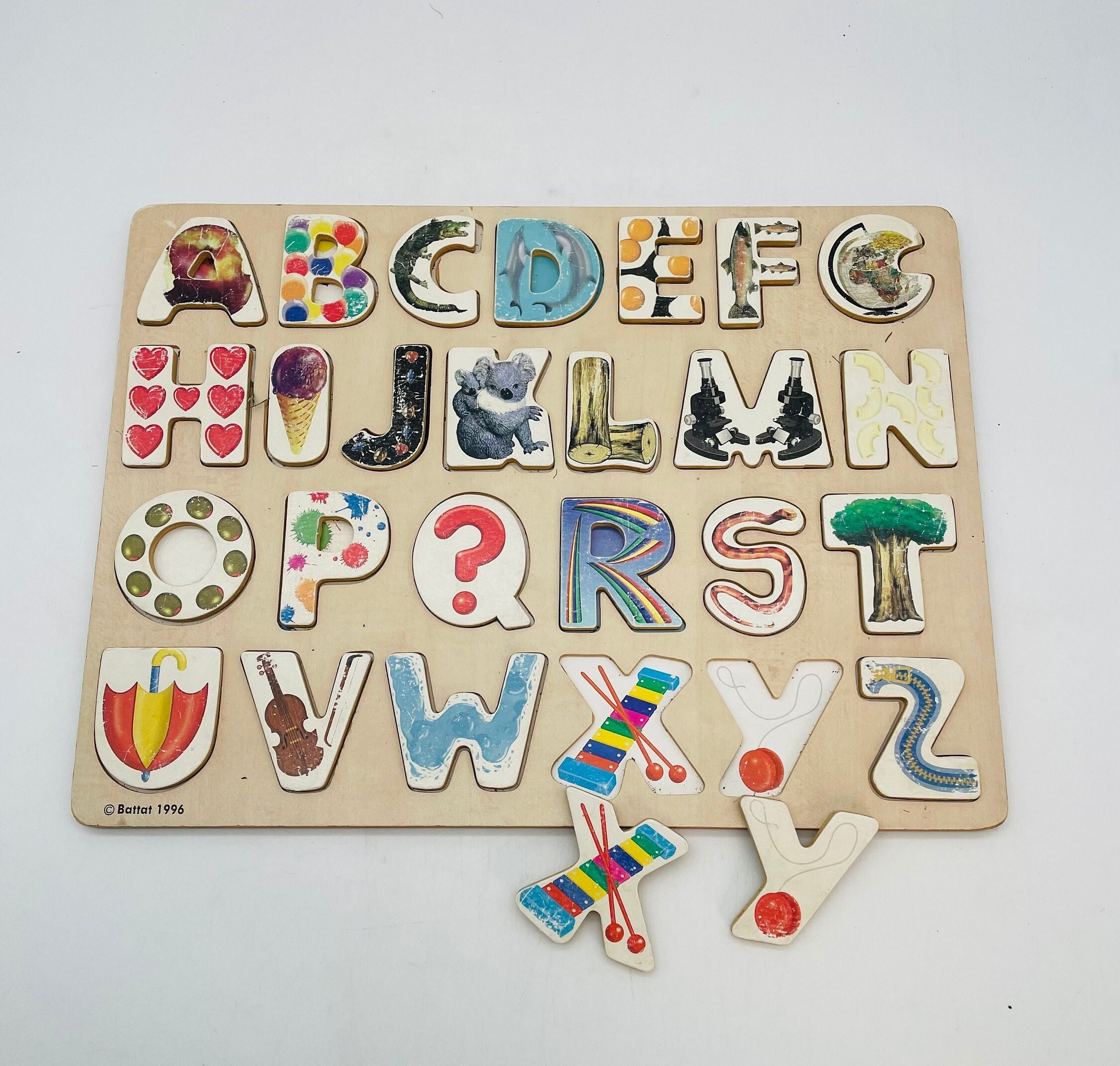 Vintage Battat Wood Alphabet Puzzle, Picture Matching Australia