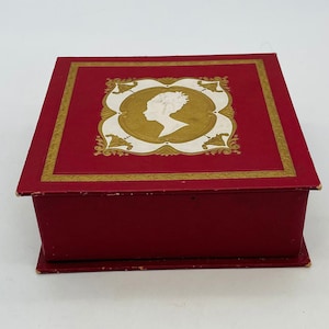 Art Deco Harlich Mfg. Co. Papel Embossado Branco Cameo Lady Box/Chicago, Ill. EUA