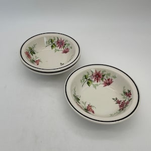 Pink Floral Green Trim Syracuse Restaurant Ware 6&quot; Dessert Bowls, Set of 3 #10B & 9J