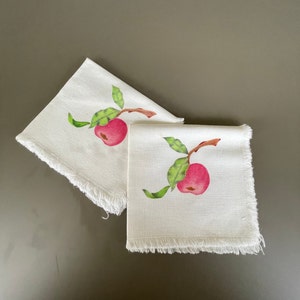 Lovely Apple Stenciled Linen Napkins, Set of 2