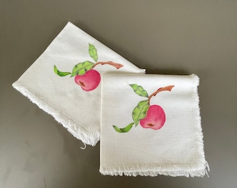 Lovely Apple Stenciled Linen Napkins, Set of 2