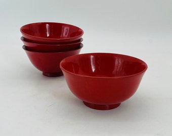 Red Melamine/Plastic Rice Bowls, Set of 4 - Yamanaka & Co., New York - Made in Japan