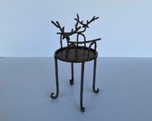 Brutalist Iron Reindeer Pillar Candle Stand Plant Pot Stand, Made in Mexico