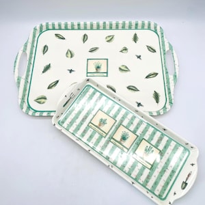 Vintage Melamine Trays in Herb Garden Pattern, Set of 2