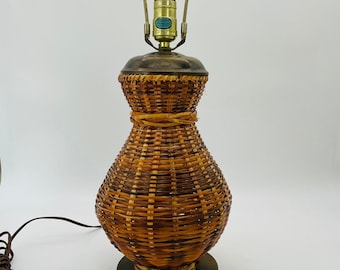 Midcentury Rattan Wicker 22.5" Tall Table Lamp