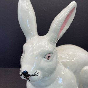 Large White Ceramic Rabbit With Pink Ears and Eyes/yard Ornament/key ...