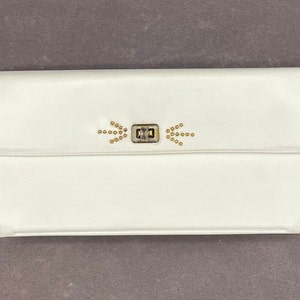 Mid Century White Faux Leather Clutch Purse/Vintage Evening Bag/Vinyl Clutch Handbag
