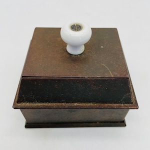 Vintage Brass Trinket Box with White Porcelain Knob