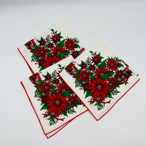 Poinsettia Holiday Cloth Napkins, Set of 3/Vintage Christmas Napkins