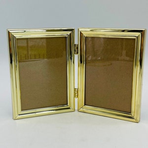 Vintage Solid Lacquered Brass Double Photo Frame - 4&quot; x 5.75&quot; Tabletop/Wall Picture Frame