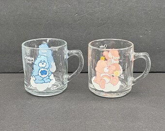 Vintage Glass 1984 Care Bear Mugs, Grumpy & Cheer Bear (Each Sold Individually)