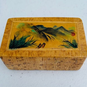 Asian Bamboo, Silk Lined Hand Painted Trinket/Jewelry Box
