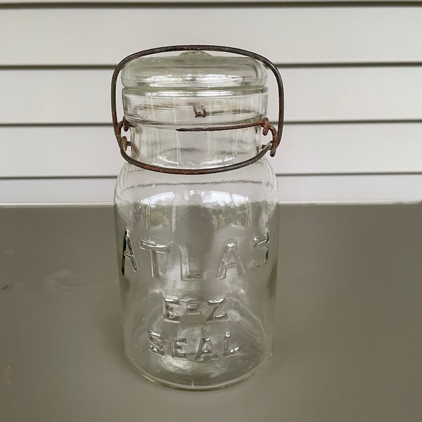 Atlas E Z Seal Glass Jar/Hazel Atlas Clear Glass Container