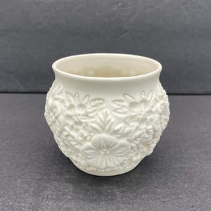 Party Lite White Floral Bisque Porcelain Votive Holder/Succulent Planter