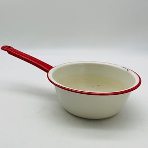 Vintage Enamel Red and White Small Saucepan/Enamelware Pan/Farmhouse, Country Decor