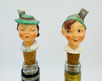 Bouchon de bouchon de bouteille verseur d'alcool pour garçon et fille en porcelaine allemande peinte à la main (solide individuellement)