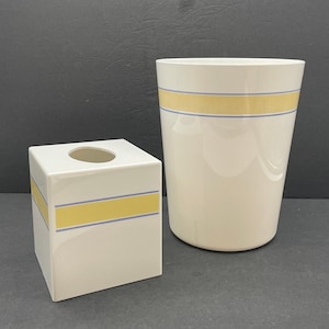 Vintage Hard Plastic Wastepaper Can & Cube Tissue Box Cover - Bathroom/Bedroom Decor