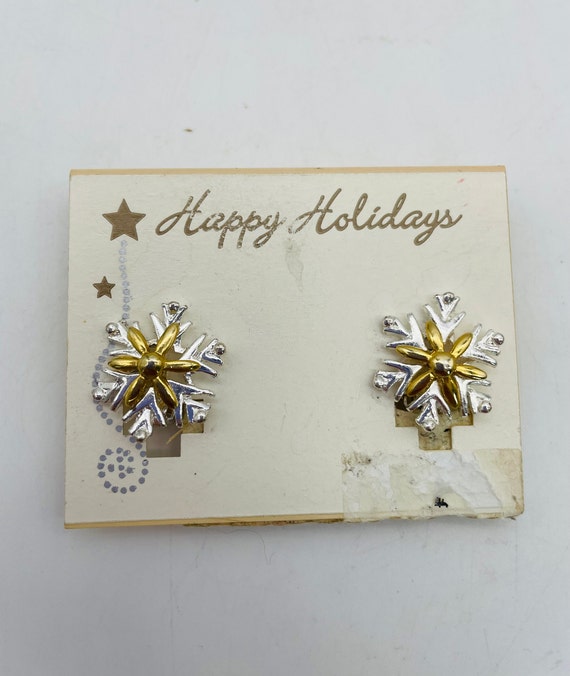 Silver & Gold Tone Snowflake Clip On Earrings - H… - image 1