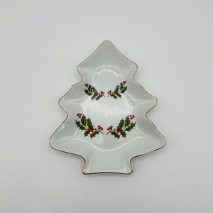Holly Berry Porcelain Christmas Tree Candy/Trinket Dish - Made in Japan