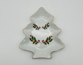 Holly Berry Porcelain Christmas Tree Candy/Trinket Dish - Made in Japan