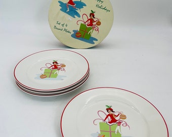 Vintage "Happy Holidays" Set of 4 Dessert Plates