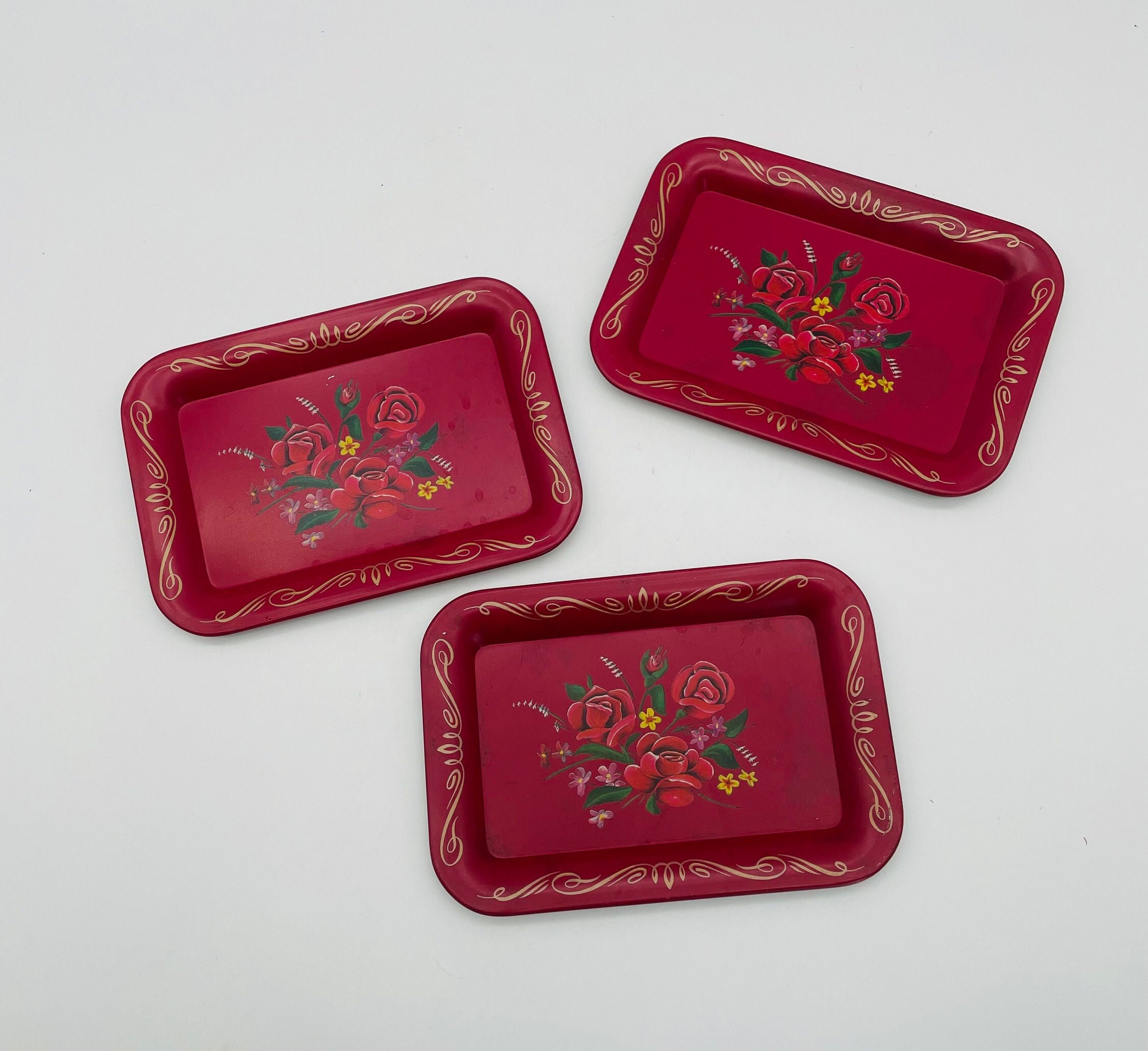 Floral Metal Snack Trays Set of 3/mid Century Tin TV Trays Etsy