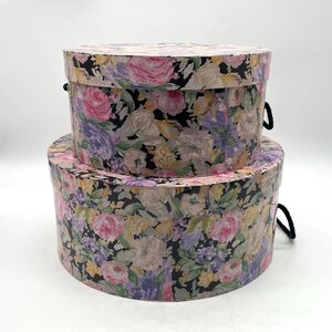 Vintage Floral Decorative Nesting Hat Boxes, Set of 2