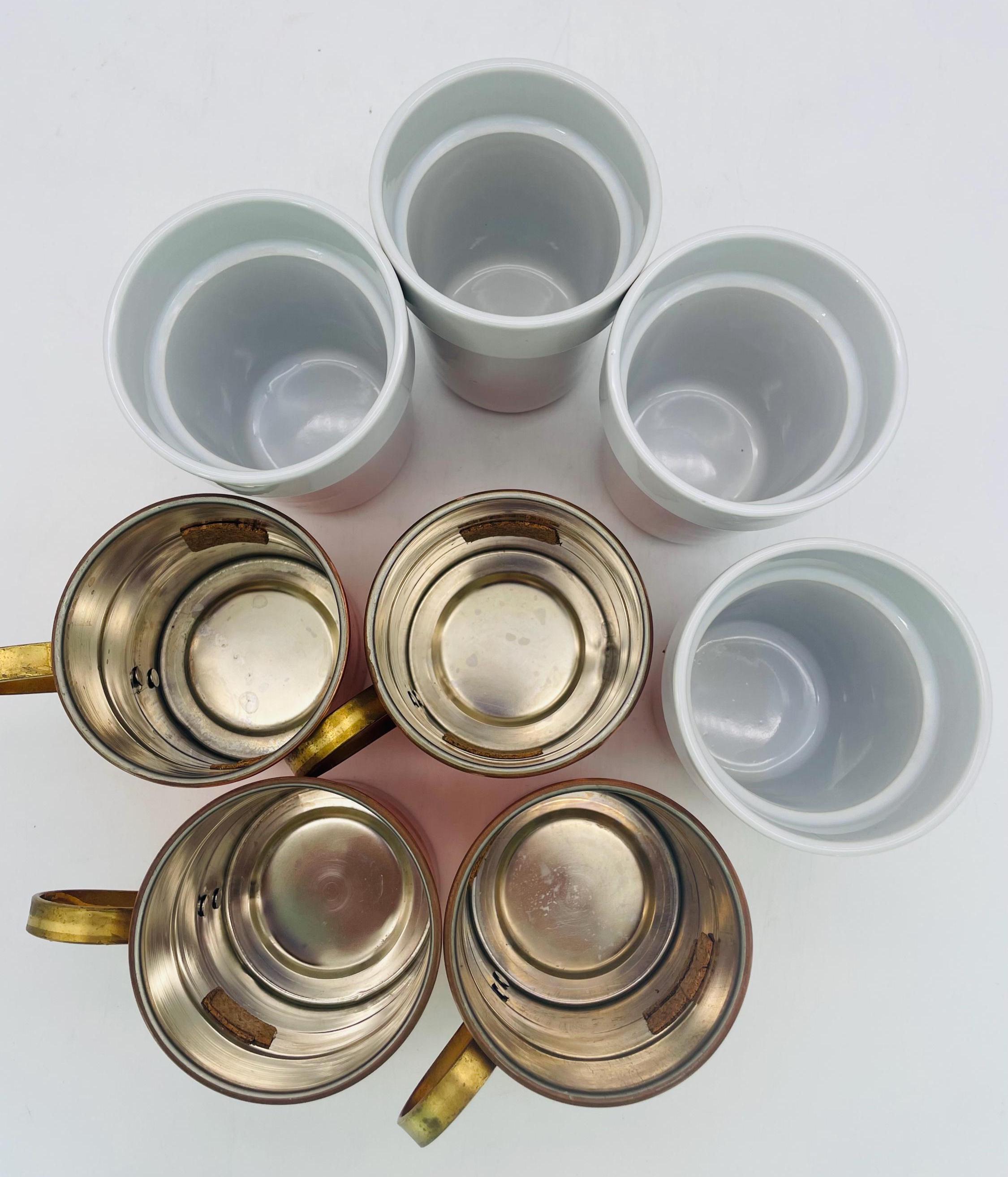 Vintage Copper Mugs, Ceramic Inserts With Copper Stand - 4 Mugs in All ...