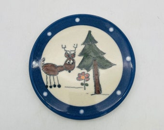 Whimsical Deer/Pine Tree Pottery Trivet