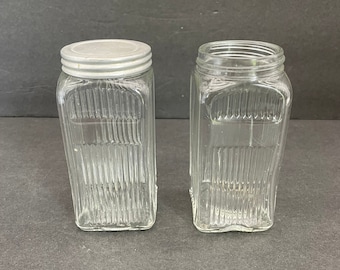 Pair of Clear Glass Ribbed 5" Hoosier Jars/Vintage Storage Jars