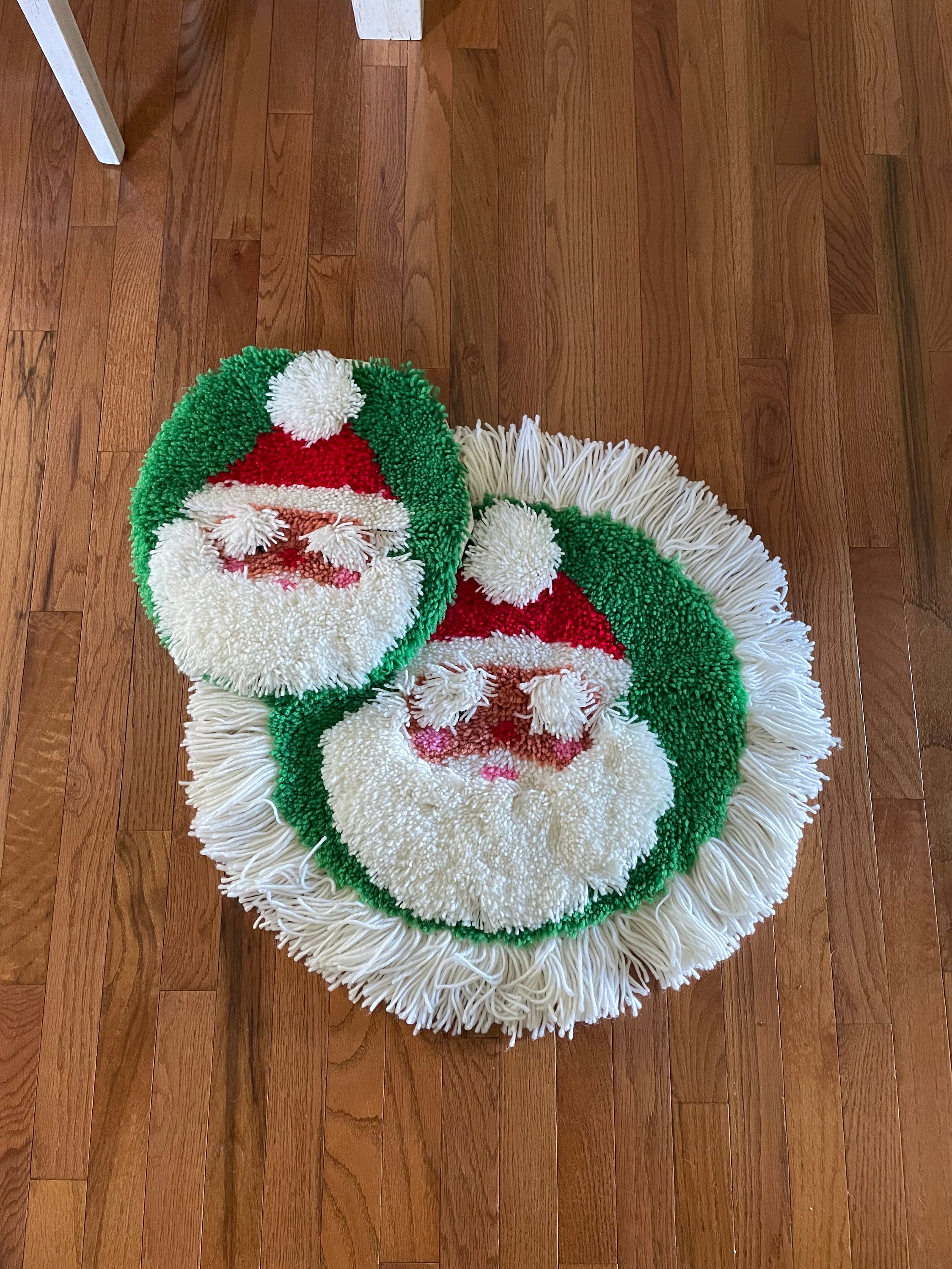 Vintage Handmade Hooked Santa Claus Rug and Toilet Seat Cover - Etsy