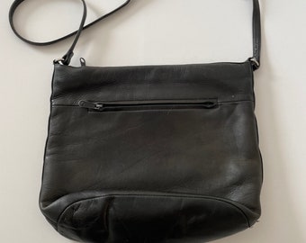 Vintage Genuine Black Leather Crossbody/Shoulder Handbag