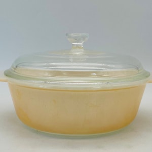 Fire King Peach Luster 1 1/2 Quart Casseruola con coperchio/Mid Century Anchor Hocking Teglia da forno coperta