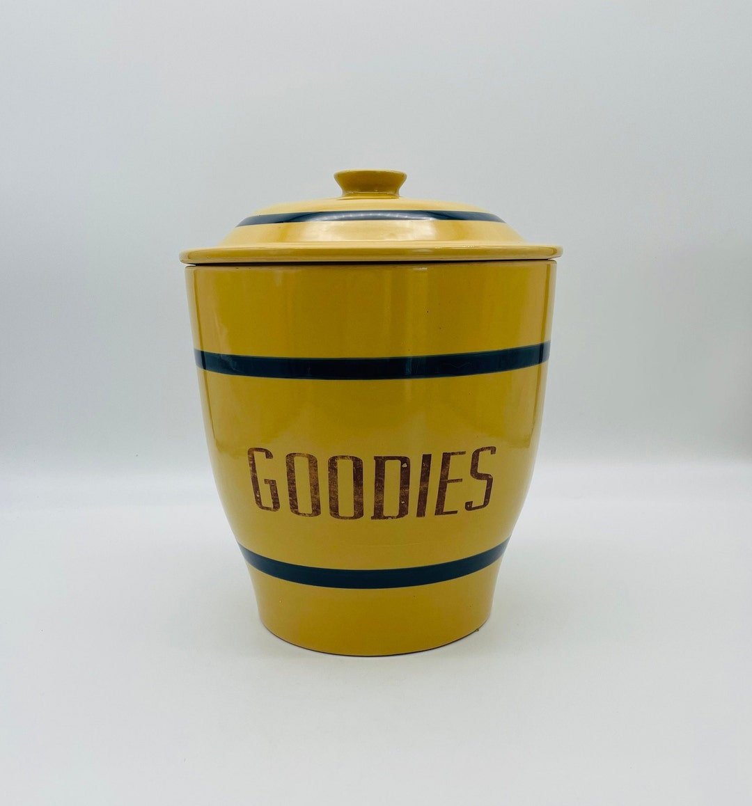 Yellow Ware Goodie Jar/vintage Over and Back Stoneware Cookie Jar Etsy