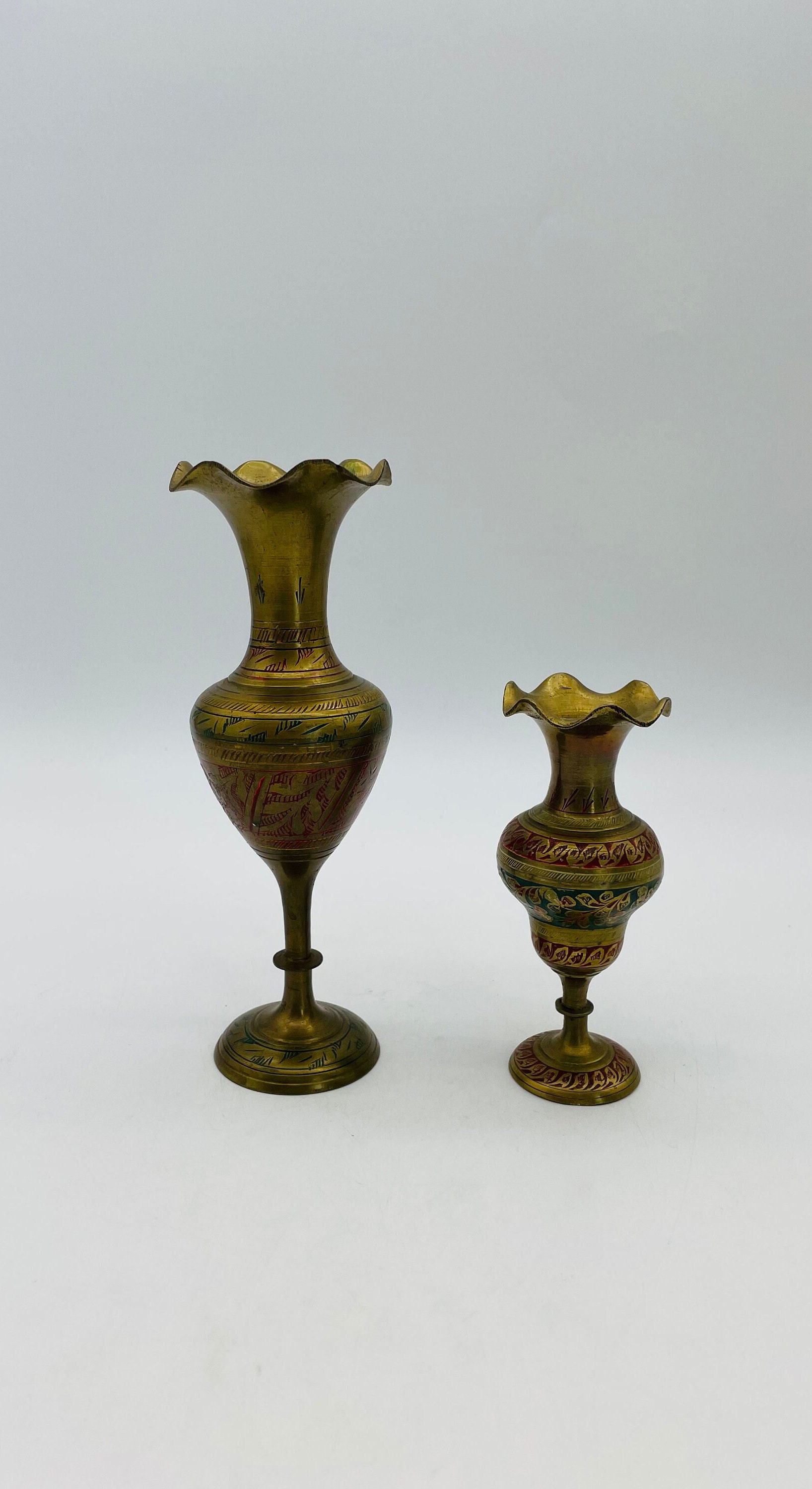Enamel Etched Brass Vases With Curly Rim/made in India -  Canada