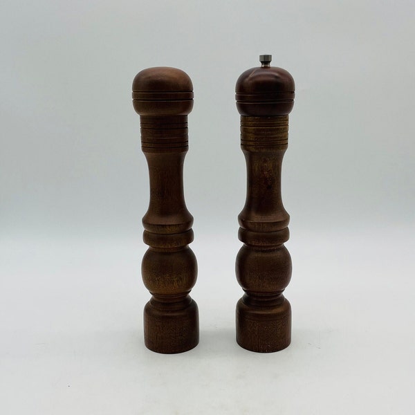 Vintage Solid Wood 11" Salt and Pepper Mill Set