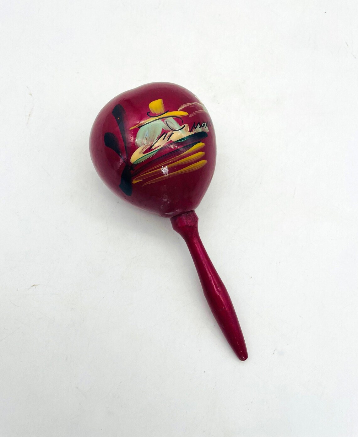 Vintage Handcrafted and Painted Wooden Maraca from Mexico/Maraca Shaker, foto 1 de 5