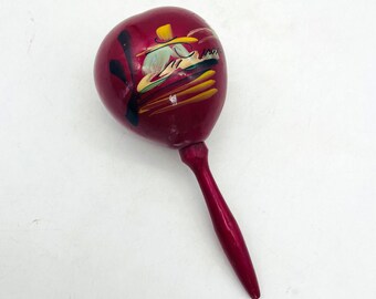 Vintage Handcrafted and Painted Wooden Maraca from Mexico/Maraca Shaker