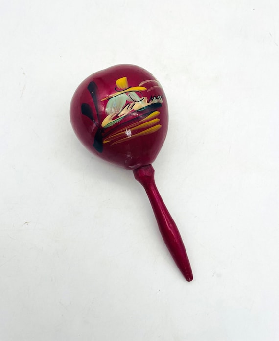 Vintage Handcrafted and Painted Wooden Maraca from Mexico/Maraca Shaker
