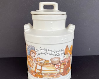 Mc Coy Holly Hobby Like Milk Can Cookie Jar #333/Mid Century Kitchen Canister