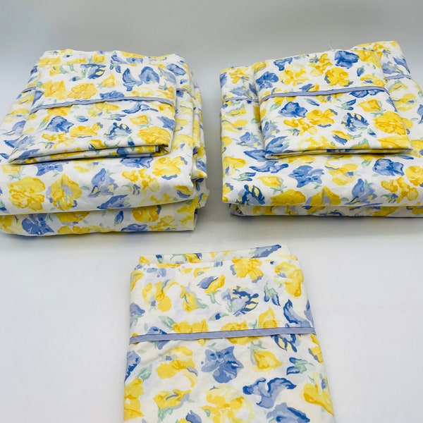 Laura Ashley Combed Cotton Blue/Yellow Floral Twin Sheet Sets and Extra Pillow Case (all sold separately)