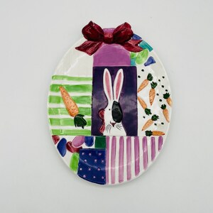 Doces de Páscoa/Biscoito/Aperitivo Prato de servir oval/Prato colorido de coelho festivo/Vintage Giftco