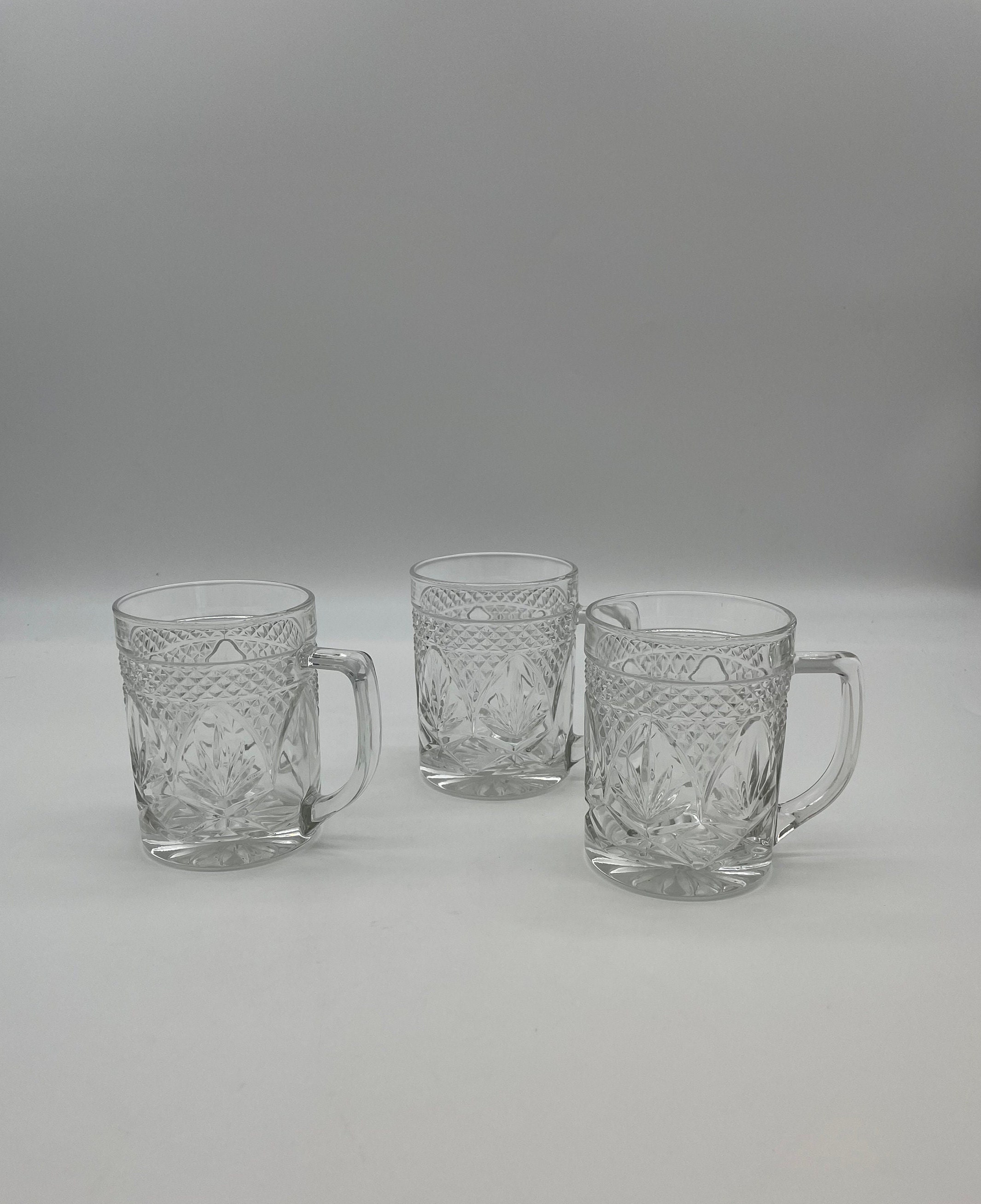 4 Cristal D'arques Crystal Coffee Mugs Glasses Starburst Cut 10 Oz. Mugs 